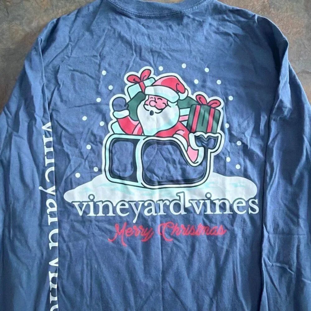Vineyard Vines Men’s XS Cotton Tee Shirt Santa Sleigh Merry Christmas